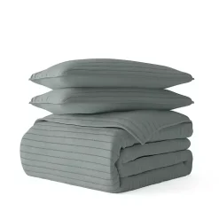 Green Stitched Stripes 3-pc. King Quilt Set