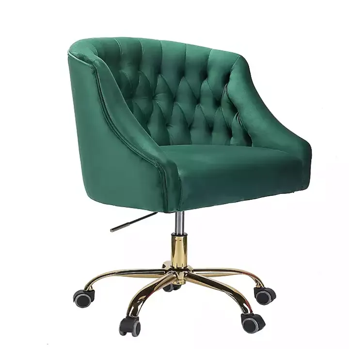 Green Velvet Tufted Golden Leg Swivel Office Chair