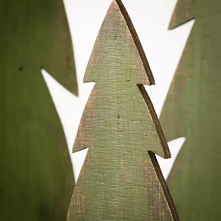 Green Wood Christmas Tree Statues, Set of 3