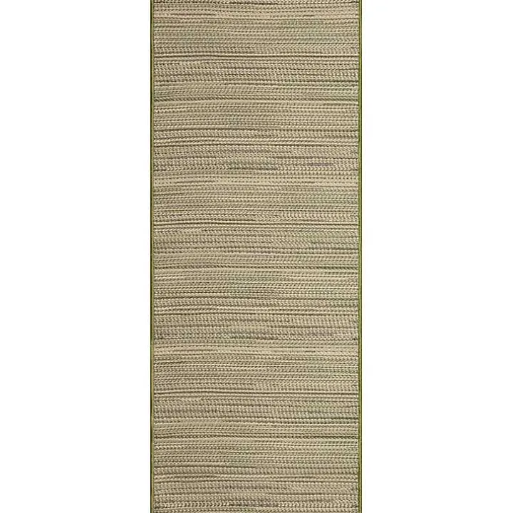 Green Woven Lines Indoor/Outdoor Runner, 1x4