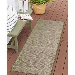Green Woven Lines Indoor/Outdoor Runner, 1x4