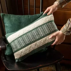 Green Woven Stripe Lumbar Pillow