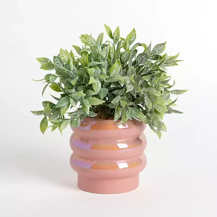 Greenery Arrangement in Iridescent Pink Planter