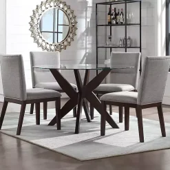 Greige and Walnut Dining Chairs, Set of 2
