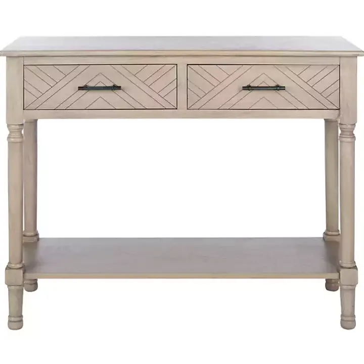 Greige Chevron 2-Drawer Console Table