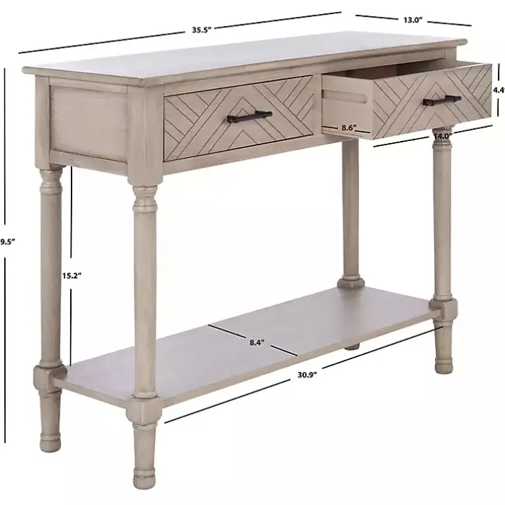 Greige Chevron 2-Drawer Console Table