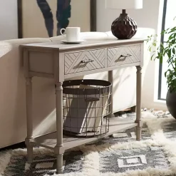 Greige Chevron 2-Drawer Console Table