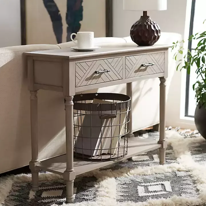 Greige Chevron 2-Drawer Console Table