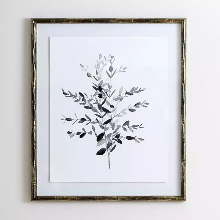 Greige Leaves II Bamboo Frame Art Print