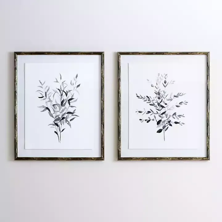 Greige Leaves II Bamboo Frame Art Print