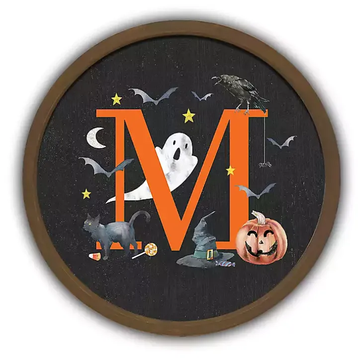 Halloween Monogram M Brown Framed Wall Plaque