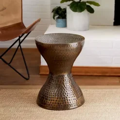 Hammered Bronze Iron Hourglass Accent Table