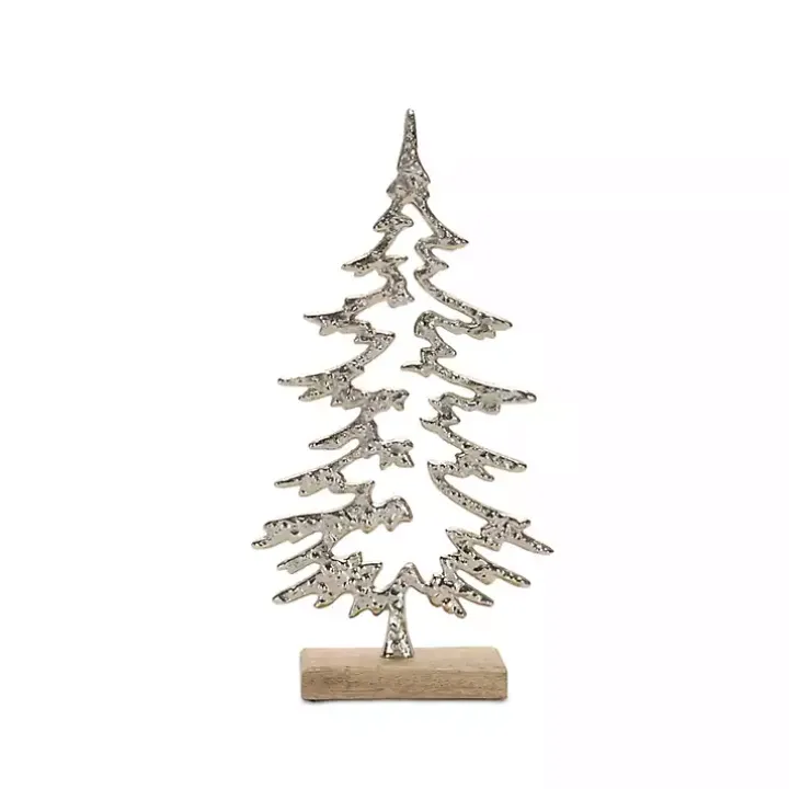 Hammered Metal Pine Tree Figurines, Set of 2