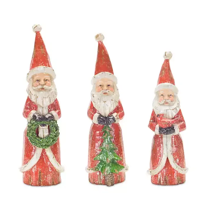 Hand Carved Wooden Santas, Set of 3
