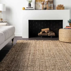 Hand Woven Looped Natural Jute Area Rug, 12x15