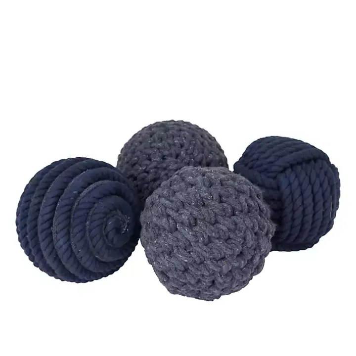 Handmade Navy Blue Jute Rope Orbs, Set of 4
