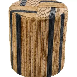 Handmade Round Banana Leaf Striped Accent Table