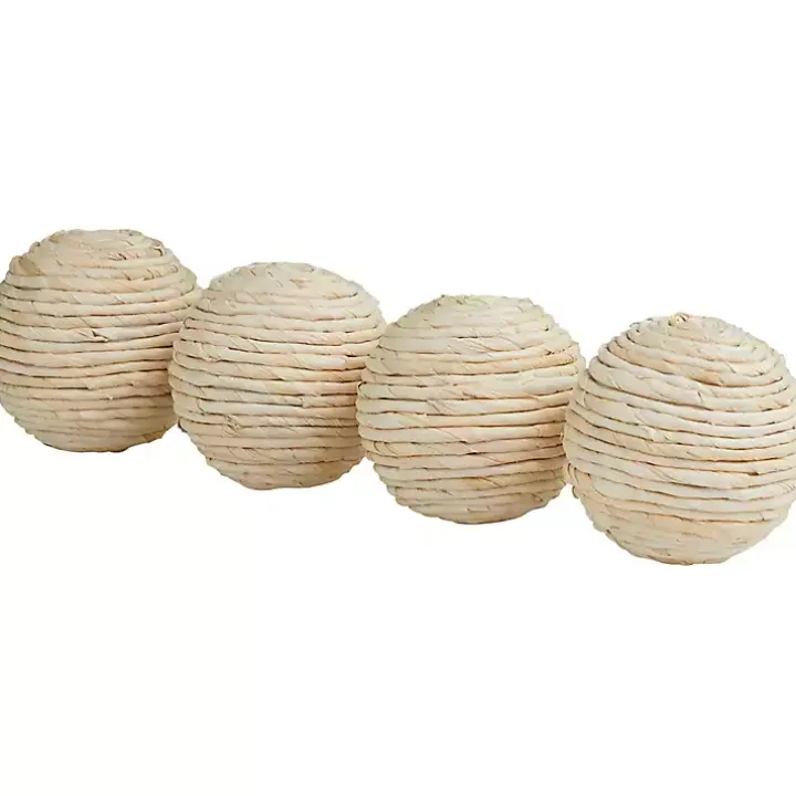 Handmade Tan Wrapped Jute Orbs, Set of 4