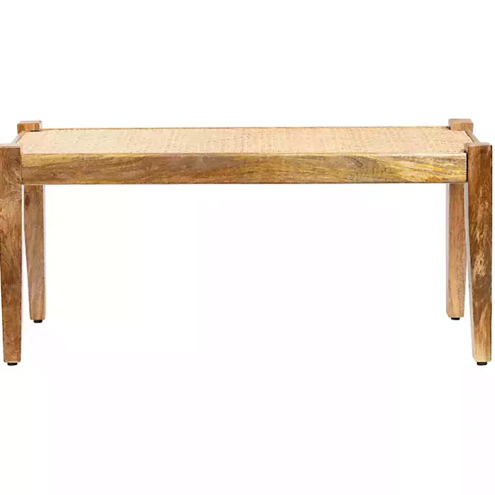 Handwoven Rattan Cane and Mango Wood Bench