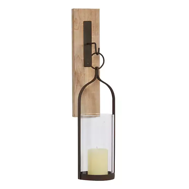 Hanging Lantern Fir Wood and Iron Sconce