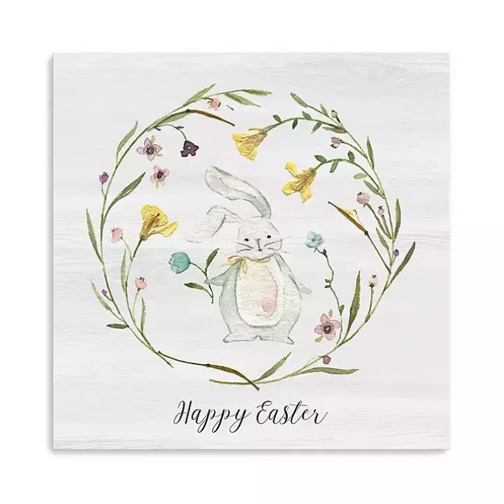 Happy Easter Bunny Wreath Canvas Art Print