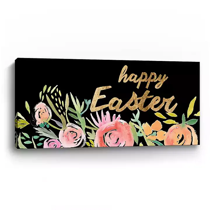 Happy Easter Gold Floral Canvas Art Print