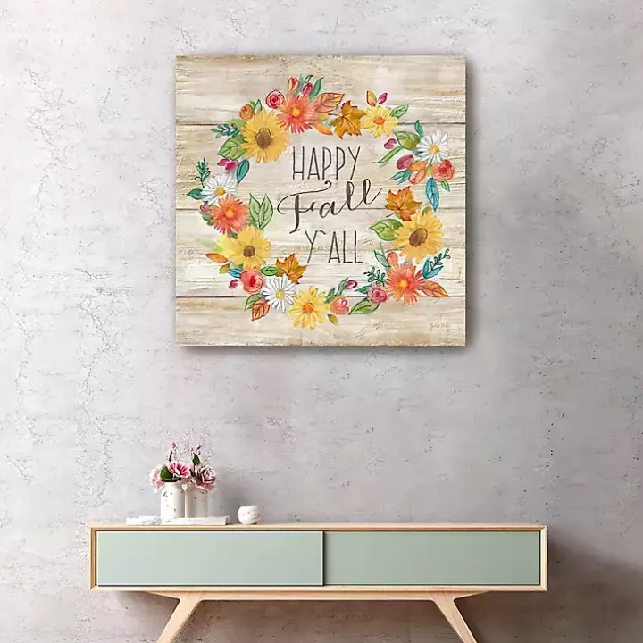Happy Fall Y'all Wreath Giclee Canvas Art Print