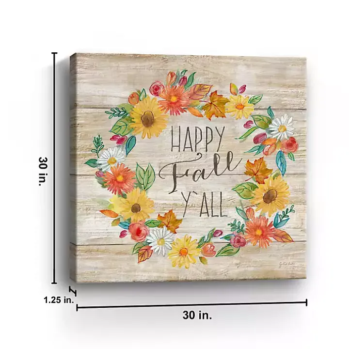 Happy Fall Y'all Wreath Giclee Canvas Art Print