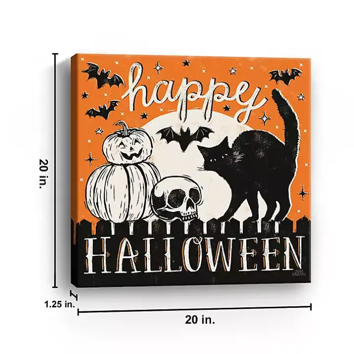 Happy Halloween Full Moon Cat Canvas Art Print
