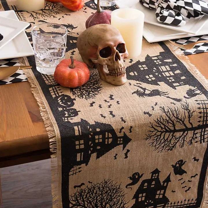 Haunted House Burlap Table Runner