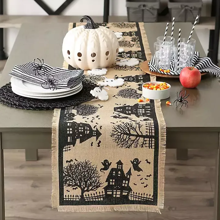 Haunted House Burlap Table Runner