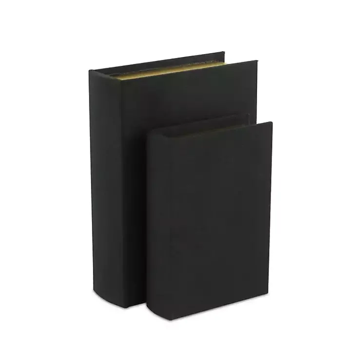 Heathered Black Linen Book Boxes, Set of 2