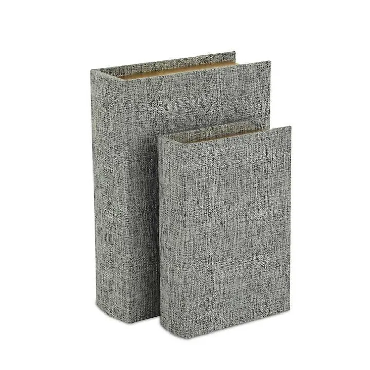 Heathered Gray Linen Book Boxes, Set of 2