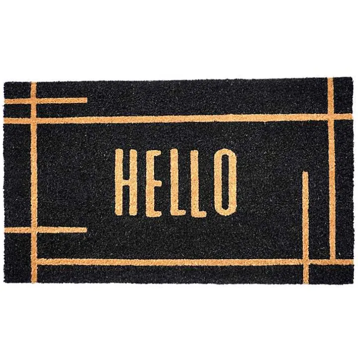 Hello Black Linear Doormat