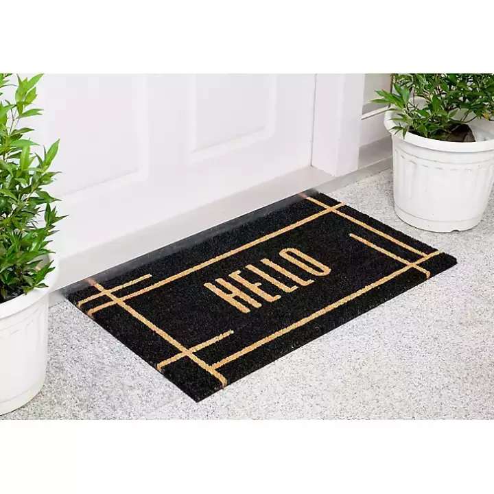 Hello Black Linear Doormat