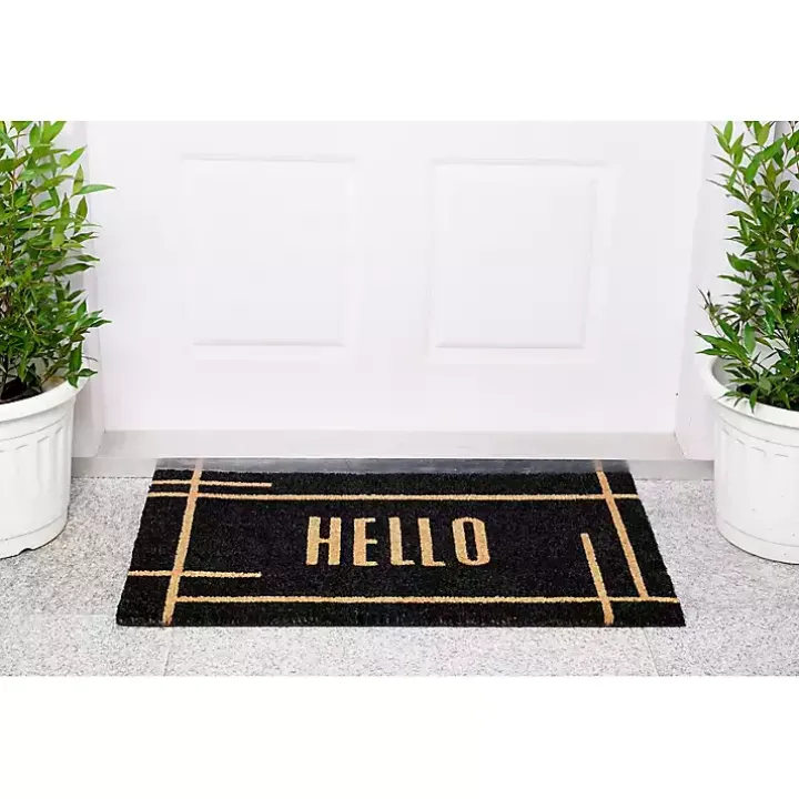 Hello Black Linear Doormat