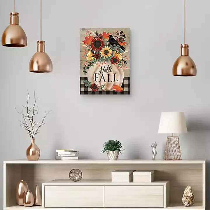 Hello Fall Pumpkin Bouquet Canvas Art Print