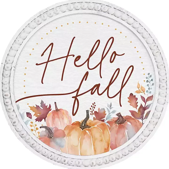 Hello Fall Round Beaded Framed Wall Plaque