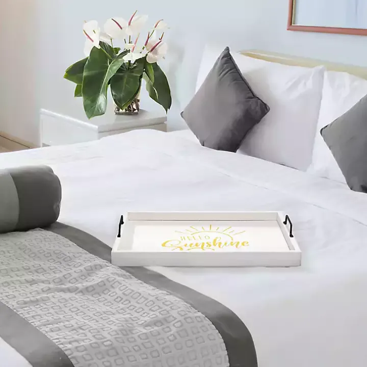 Hello Sunshine White Wood Tray