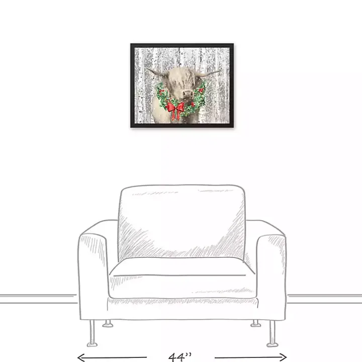 Highland Cow Wreath Black Framed Canvas Art Print