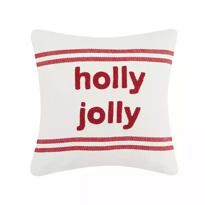 Holly Jolly Double Stripe Christmas Throw Pillow