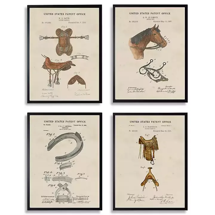 Horse Patents Framed Art Prints, Set of 4
