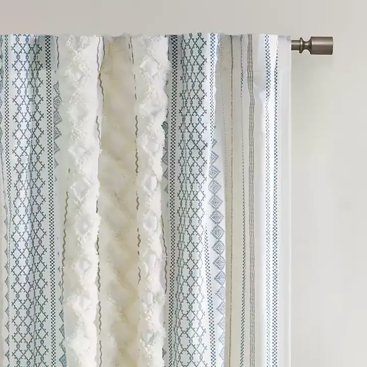 Imani Blue Chenille Stripe Curtain Panel, 84 in.