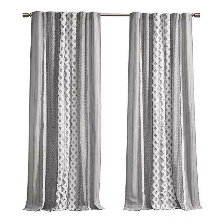 Imani Gray Chenille Stripe Curtain Panel, 84 in.