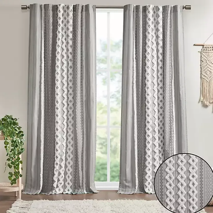 Imani Gray Chenille Stripe Curtain Panel, 84 in.