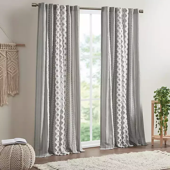 Imani Gray Chenille Stripe Curtain Panel, 95 in.