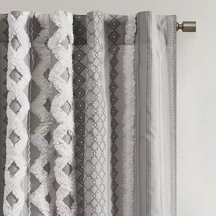 Imani Gray Chenille Stripe Curtain Panel, 95 in.