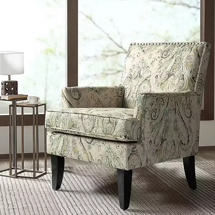 Indigo and Yellow Floral Upholstered Accent Chair
