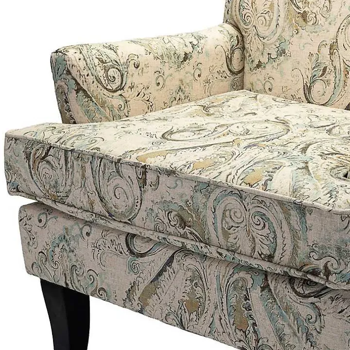 Indigo and Yellow Floral Upholstered Accent Chair