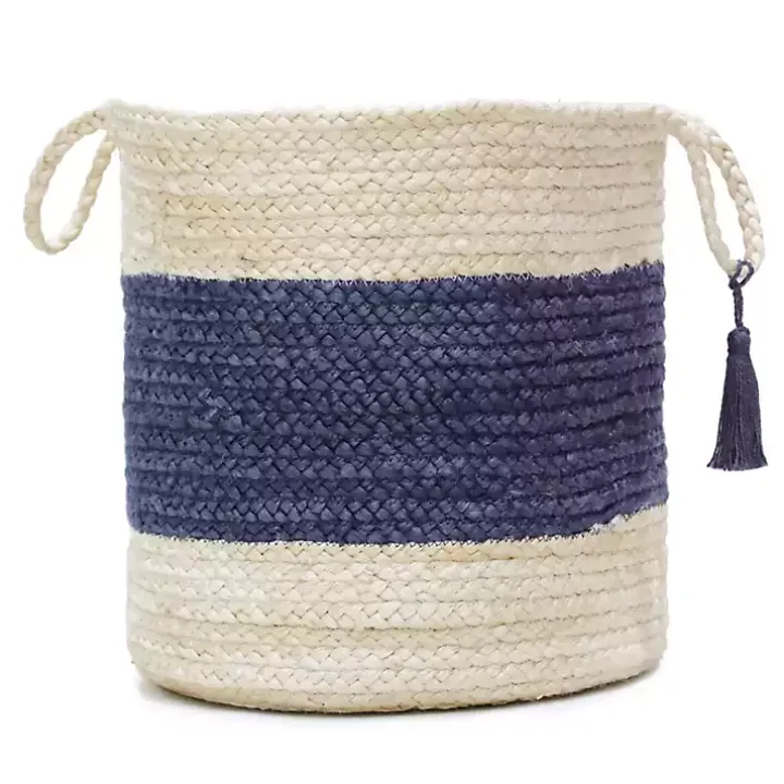 Indigo Bold Striped Jute Basket, 19 in.